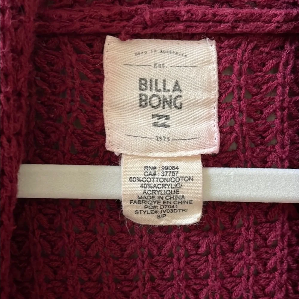 BILLABONG Maroon Red Long Sleeve Cardigan Sweater Sz S/P